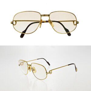 CARTIER Logos Trinity Glasses Eye Wear Metal Plastic Gold Brown France 30EE155